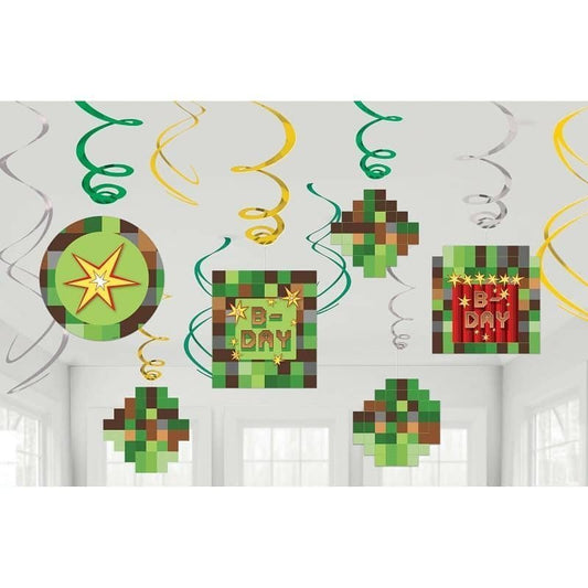 TNT Minecraft Style Hanging Swirl Decorations 12pk - NextParty