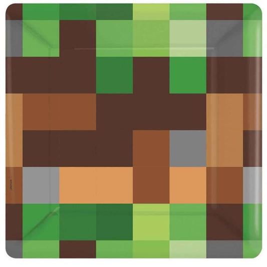 TNT Minecraft Style Small Square Paper Plates 17cm (7") 8pk - NextParty