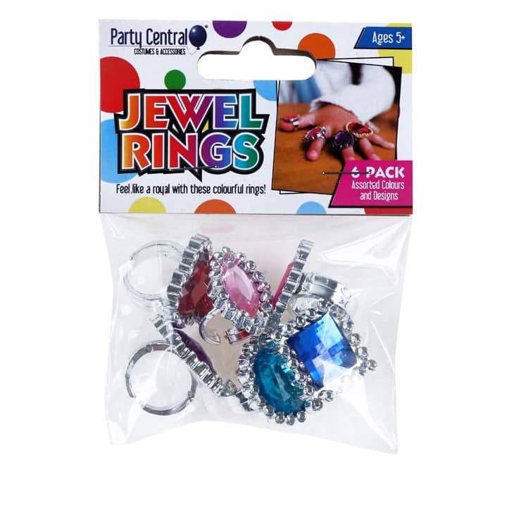 Toy Jewel Rings 6pk Plastic Assorted Party Favour - NextParty