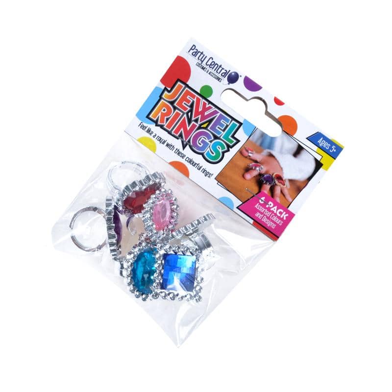 Toy Jewel Rings 6pk Plastic Assorted Party Favour - NextParty