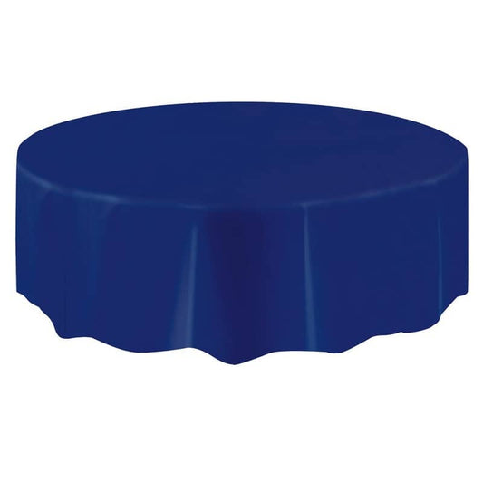 True Navy Blue Solid Colour Round Plastic Table Cover 213cm (84") - NextParty