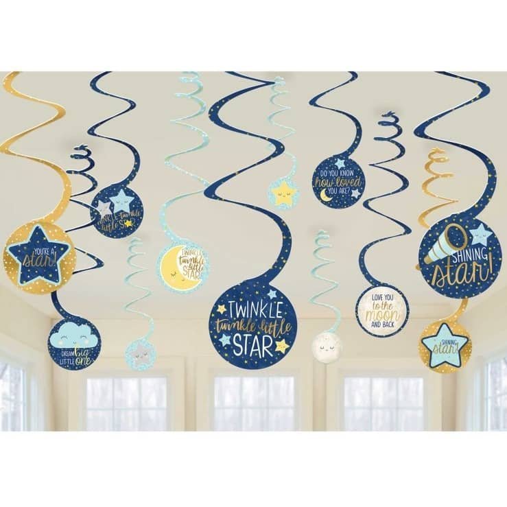 Twinkle Little Star Hanging Swirl Decorations 12pk - NextParty