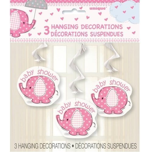 Umbrellaphant Baby Shower Pink 3 Hanging Swirl Decorations 90cm L (36") - NextParty