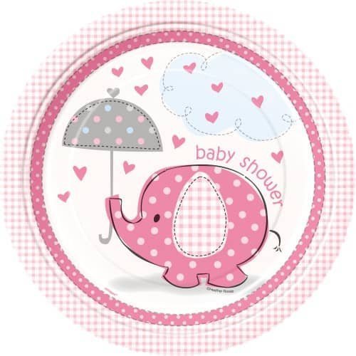 Umbrellaphant Baby Shower Pink Large Plates 23CM (9") 8pk - NextParty