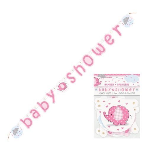 Umbrellaphant Baby Shower Pink Paper Jointed Banner 1.6m (5.24') - NextParty