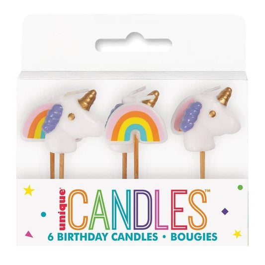 Unicorn And Rainbow Mini Candles 6PCS Pick Candles - NextParty