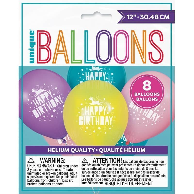 Unicorn Assorted Colours Latex Balloons 30CM (12") 8pk - NextParty