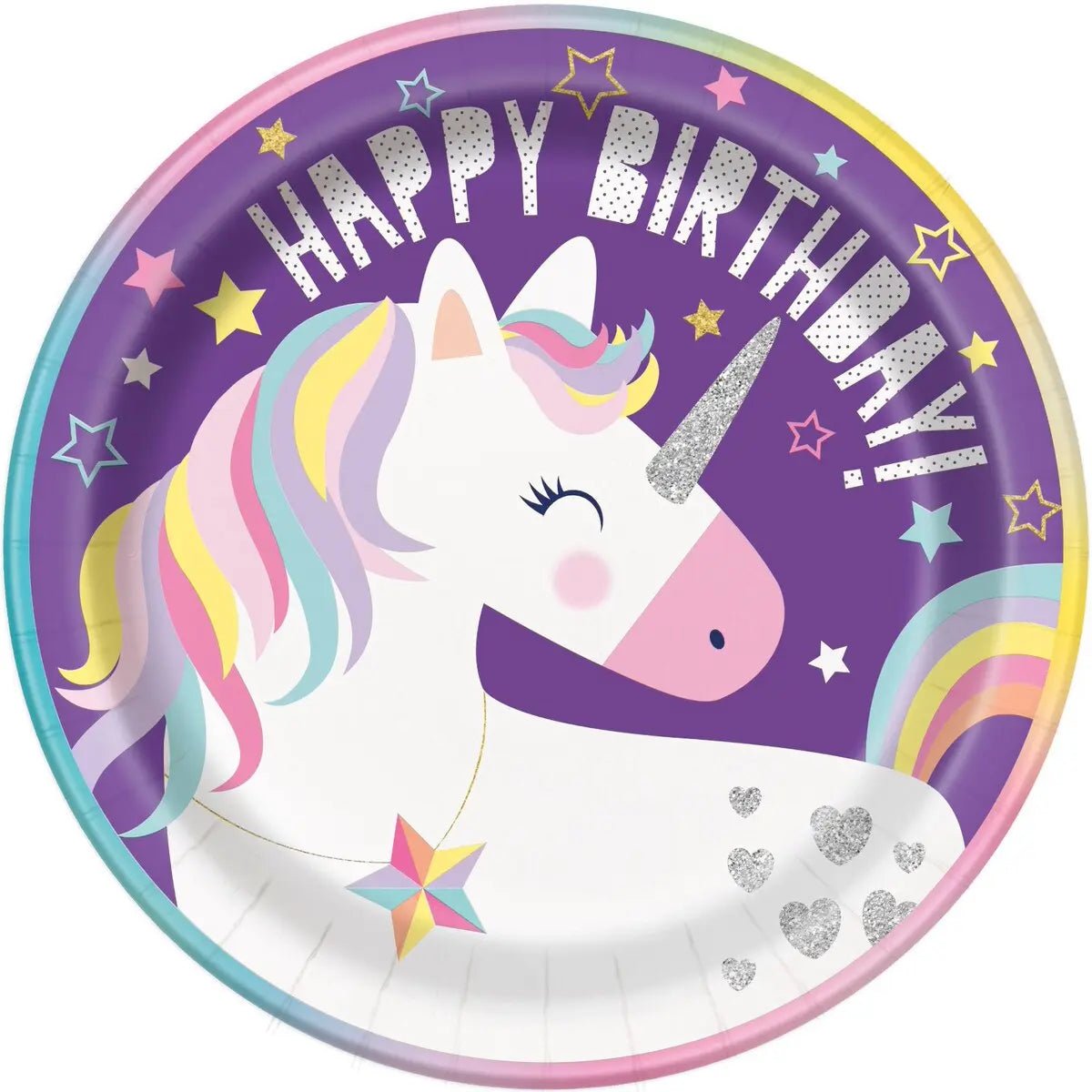 Unicorn Large Paper Plates 23cm (9") 8pk - NextParty