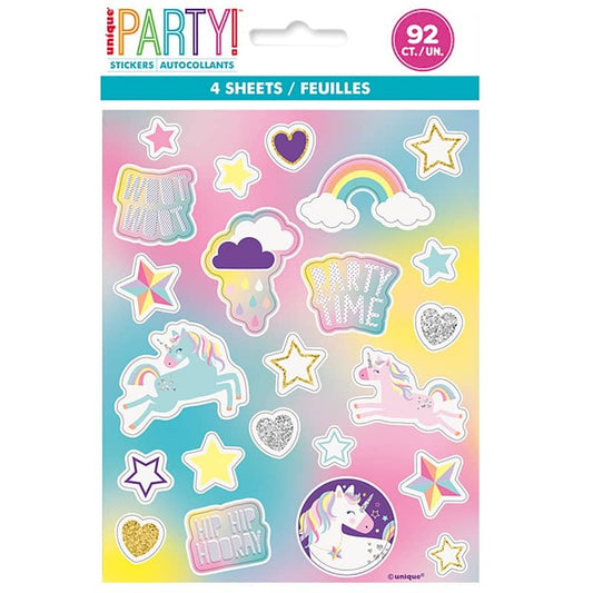 Unicorn Sticker Sheets 92pk (4 Sheets) Party Favours - NextParty