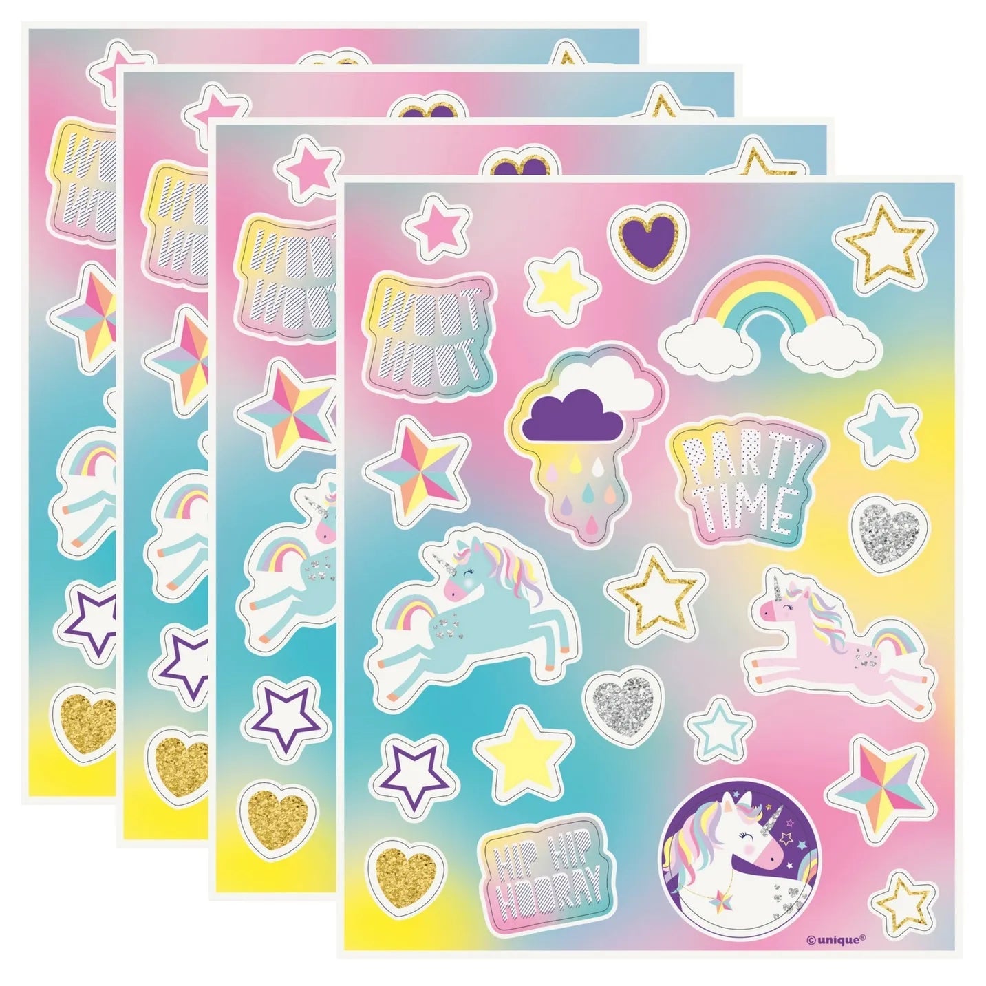 Unicorn Sticker Sheets 92pk (4 Sheets) Party Favours - NextParty