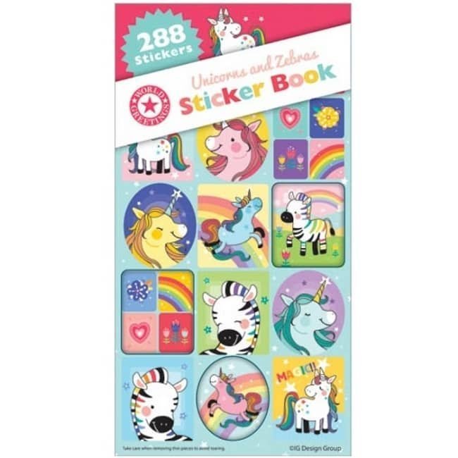 Unicorns And Zebras Sticker Book 288pk (12 Sheets) Party Favours - NextParty