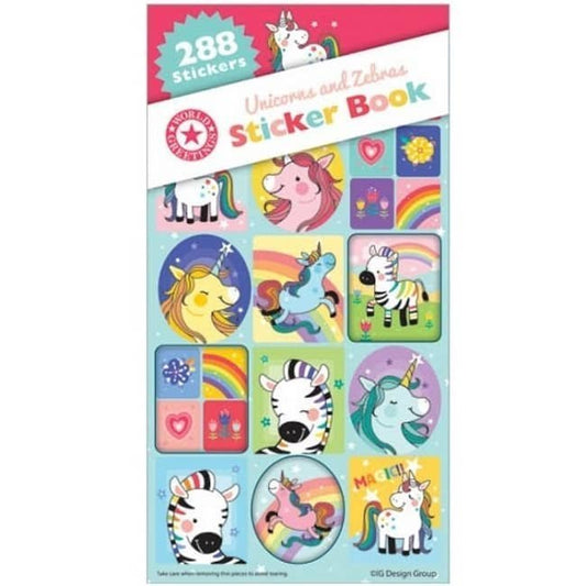 Unicorns And Zebras Sticker Book 288pk (12 Sheets) Party Favours - NextParty