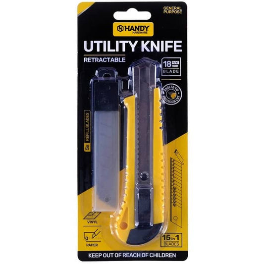 Utility Knife 18mm (With 5 Refill Blades) Retractable Snap Off Blade - NextParty