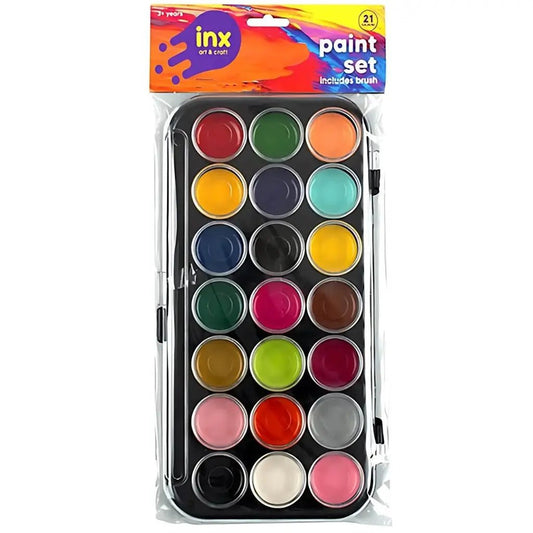 Watercolour Paint Set With Brush (21 Colours) - NextParty