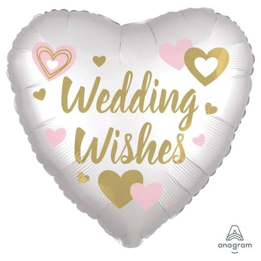 Wedding Wishes Satin Foil Balloon 45CM (18") Heart Shape - NextParty