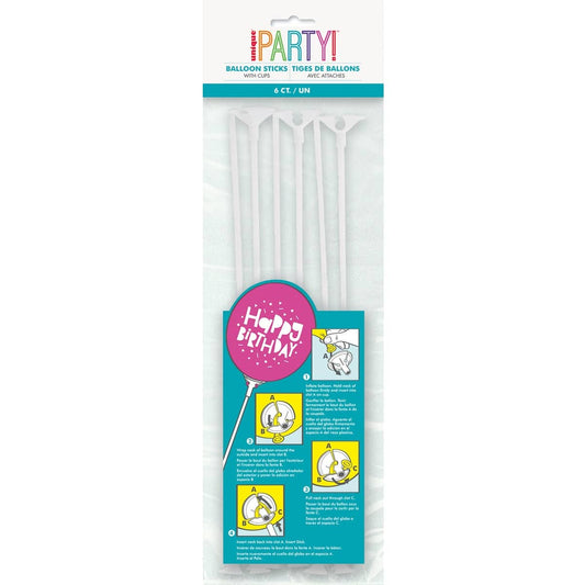 White Balloon Sticks With Cups 6pk - NextParty