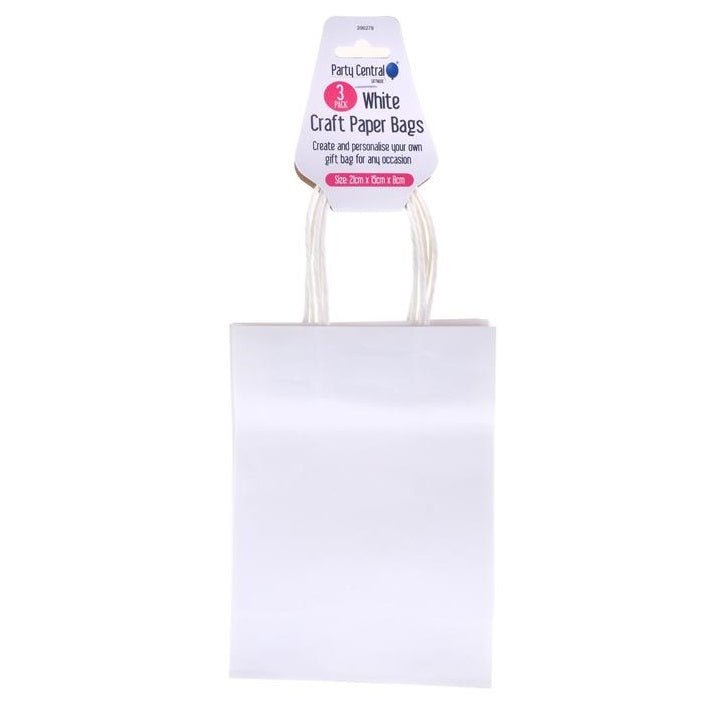 White Kraft Paper Party Bags 3pk 21cm x 15cm x 8cm - NextParty