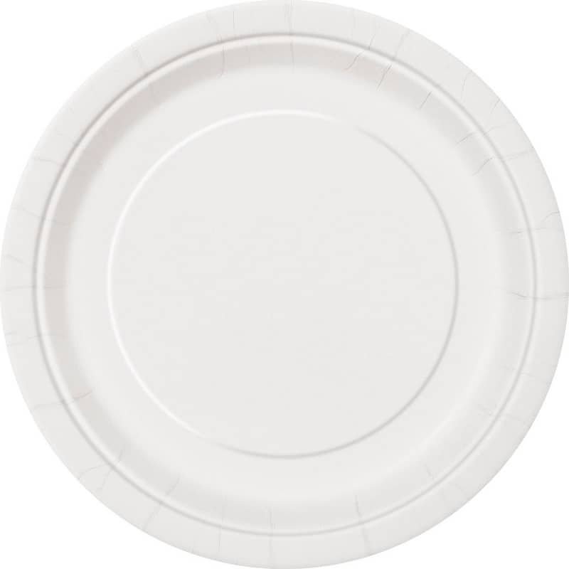 White Large Round Paper Plates 23cm (9") 8pk Solid Colour - NextParty