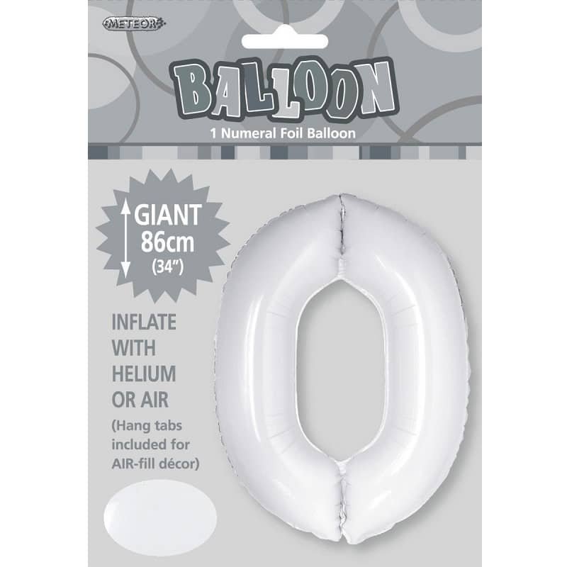 White Number 0 Giant Numeral Foil Balloon 86CM (34") - NextParty