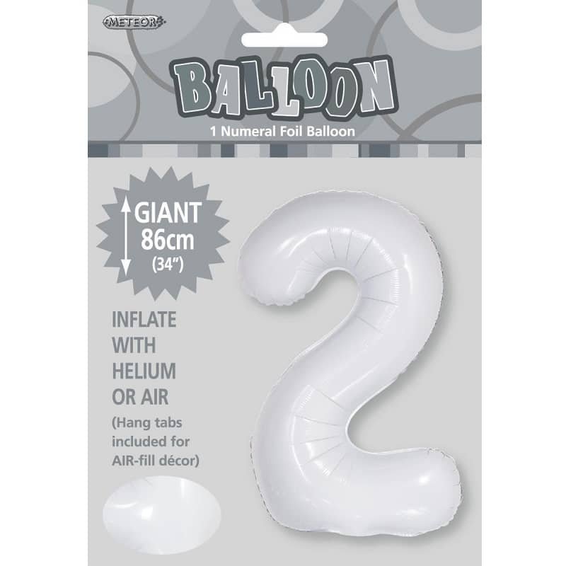 White Number 2 Giant Numeral Foil Balloon 86CM (34") - NextParty