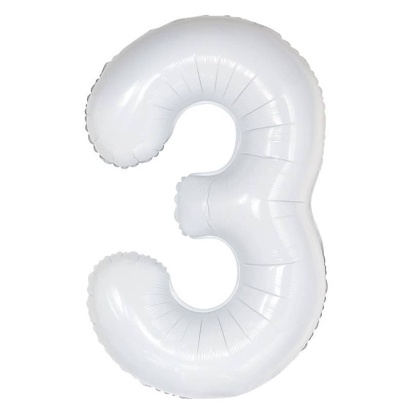 White Number 3 Giant Numeral Foil Balloon 86CM (34") - NextParty