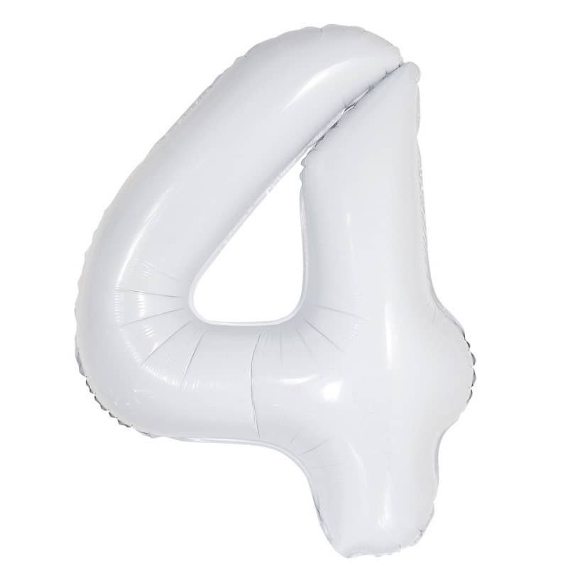 White Number 4 Giant Numeral Foil Balloon 86CM (34") - NextParty