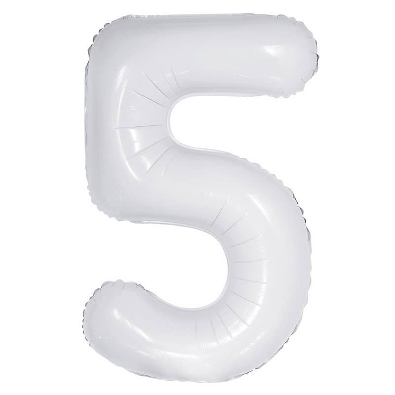 White Number 5 Giant Numeral Foil Balloon 86CM (34") - NextParty