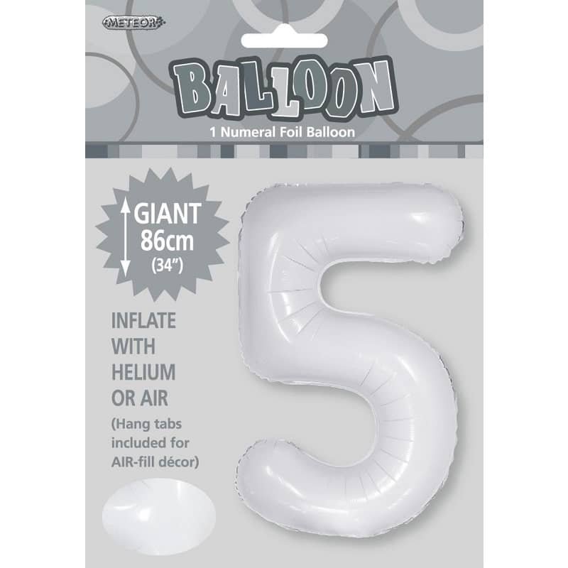 White Number 5 Giant Numeral Foil Balloon 86CM (34") - NextParty