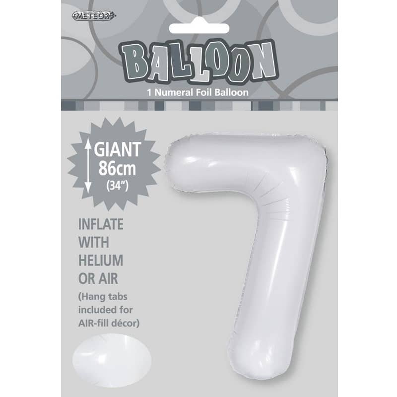 White Number 7 Giant Numeral Foil Balloon 86CM (34") - NextParty