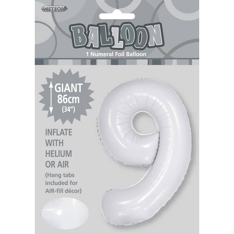 White Number 9 Giant Numeral Foil Balloon 86CM (34") - NextParty