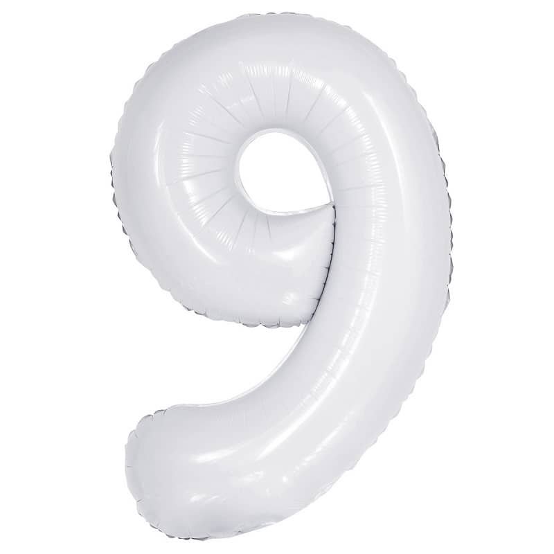 White Number 9 Giant Numeral Foil Balloon 86CM (34") - NextParty