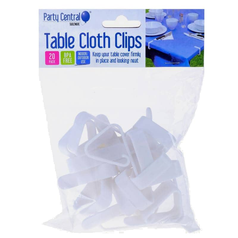 White Plastic Table Cover Clips 20pk Tablecloth Clamps - NextParty