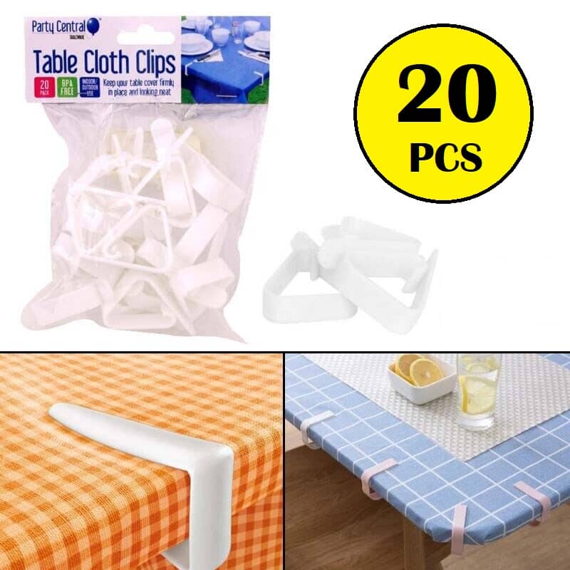 White Plastic Table Cover Clips 20pk Tablecloth Clamps - NextParty