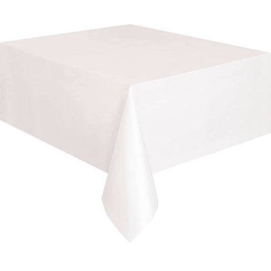 White Rectangle Solid Colour Plastic Table Cover 137cm x 274cm - NextParty