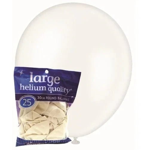 White Solid Colour Latex Balloons 30cm (12") 25pk - NextParty