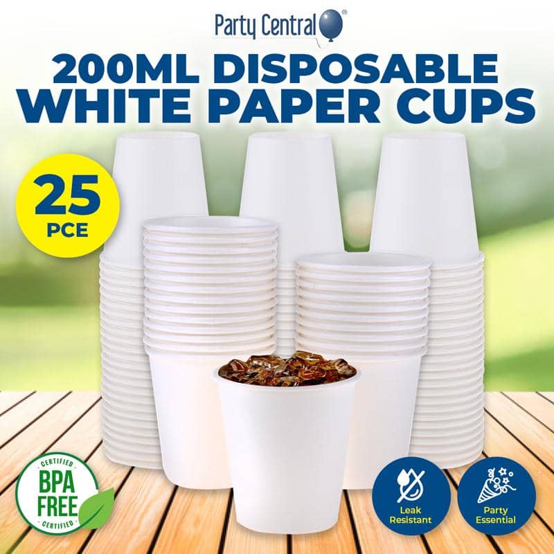 White Solid Colour Paper Cups 200ml 25pk - NextParty