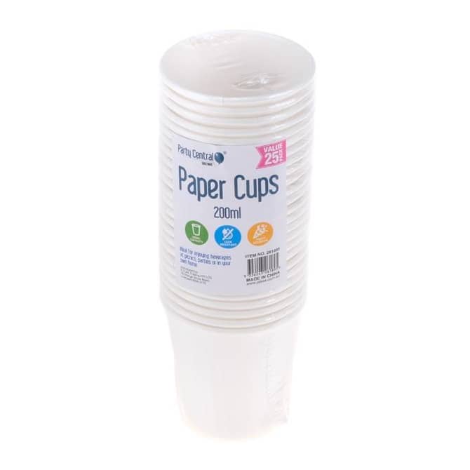 White Solid Colour Paper Cups 200ml 25pk - NextParty