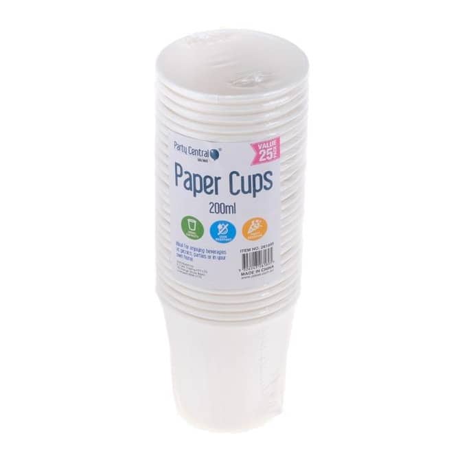 White Solid Colour Paper Cups 200ml 25pk - NextParty