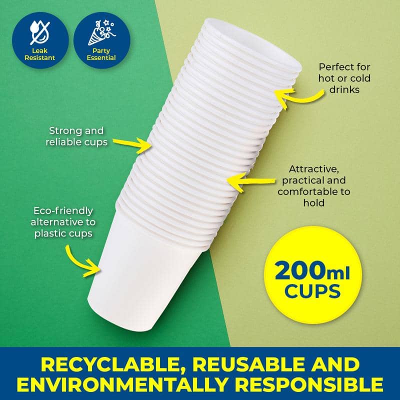 White Solid Colour Paper Cups 200ml 25pk - NextParty