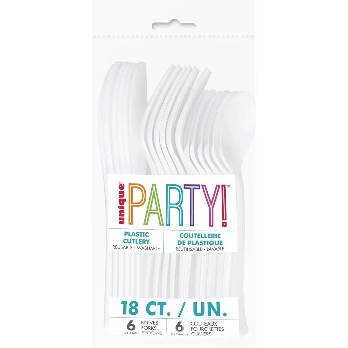 White Solid Colour Plastic Assorted Cutlery 18pk Reusable - NextParty