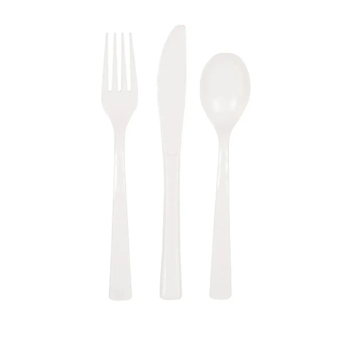 White Solid Colour Plastic Assorted Cutlery 18pk Reusable - NextParty