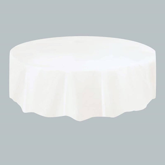 White Solid Colour Round Plastic Table Cover 213cm (84") - NextParty