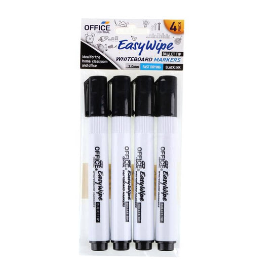 Whiteboard Markers 4pk Black Ink Colour Bullet Tips - NextParty