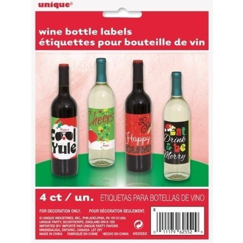 Wine Bottle Labels 4pk Christmas Decorations - NextParty