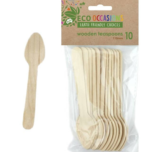 Wooden Teaspoons 110mm 10pk Cutlery Pack - NextParty