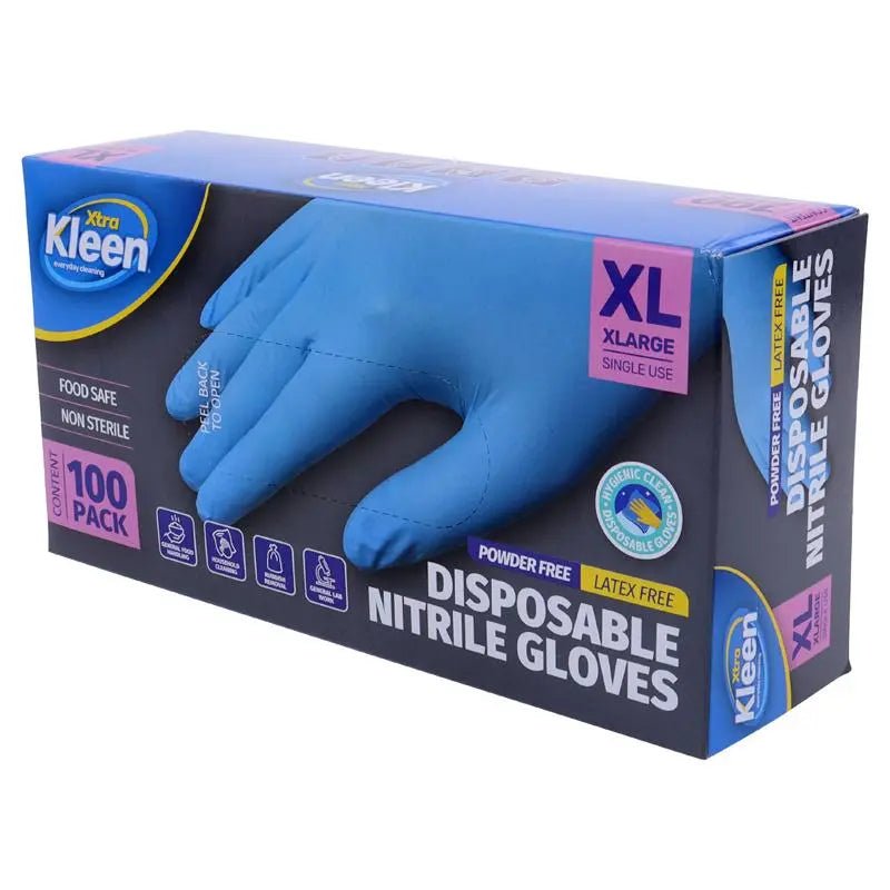 XL Disposable Nitrile Gloves 100pk Blue Powder Free Cleaning & Food Safe - NextParty