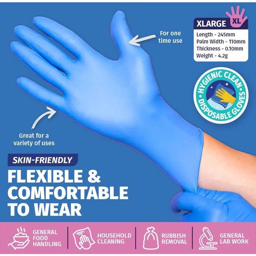 XL Disposable Nitrile Gloves 100pk Blue Powder Free Cleaning & Food Safe - NextParty