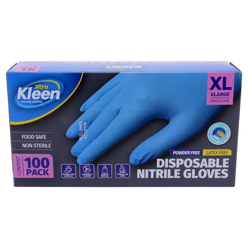 XL Disposable Nitrile Gloves 100pk Blue Powder Free Cleaning & Food Safe - NextParty