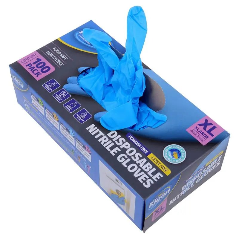 XL Disposable Nitrile Gloves 100pk Blue Powder Free Cleaning & Food Safe - NextParty