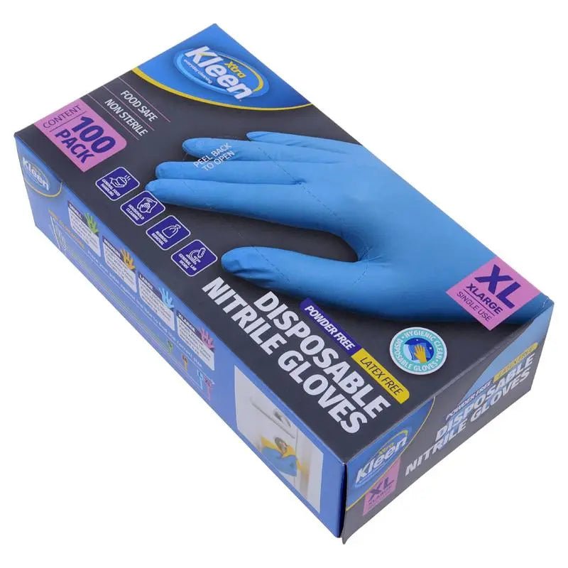 XL Disposable Nitrile Gloves 100pk Blue Powder Free Cleaning & Food Safe - NextParty